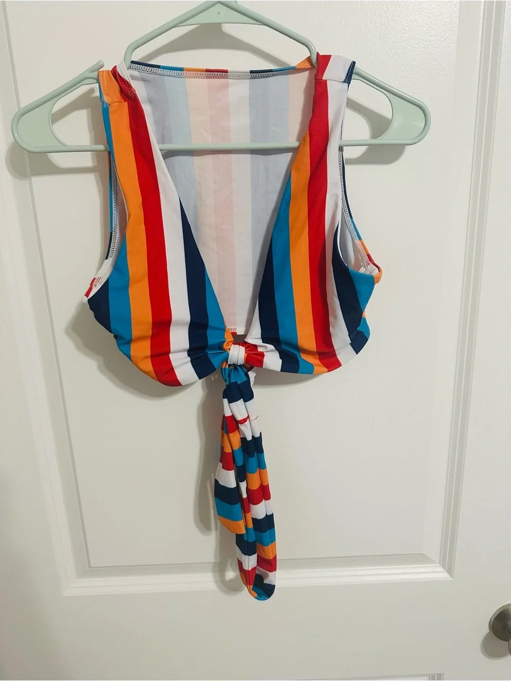Swimwear: Striped Tie-Front Crop Top & High-Waist Shorts Set - Multi